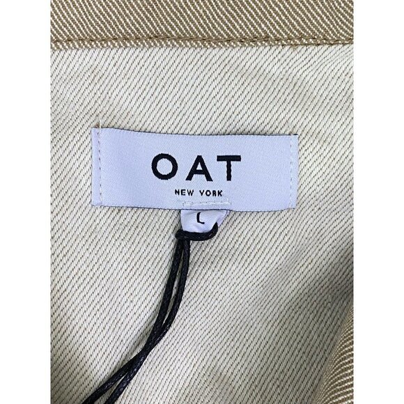 Oat New York Womens Denim Crop Backvent Jacket Khaki Buttons Pockets Collared L - Picture 5 of 9